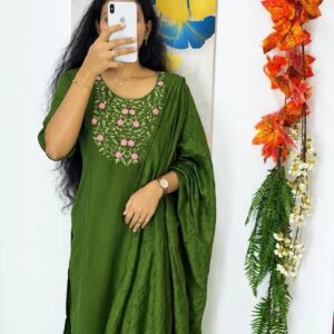 Dark green soft silk salwar set