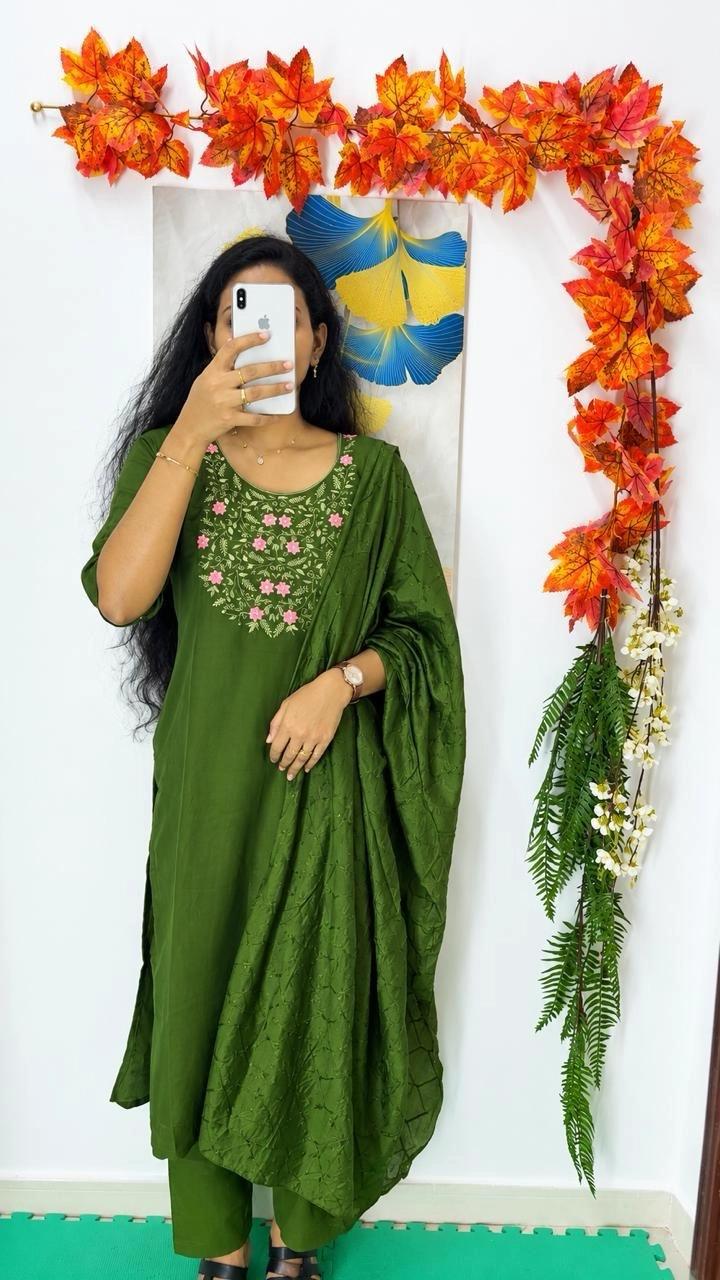 Dark green soft silk salwar set